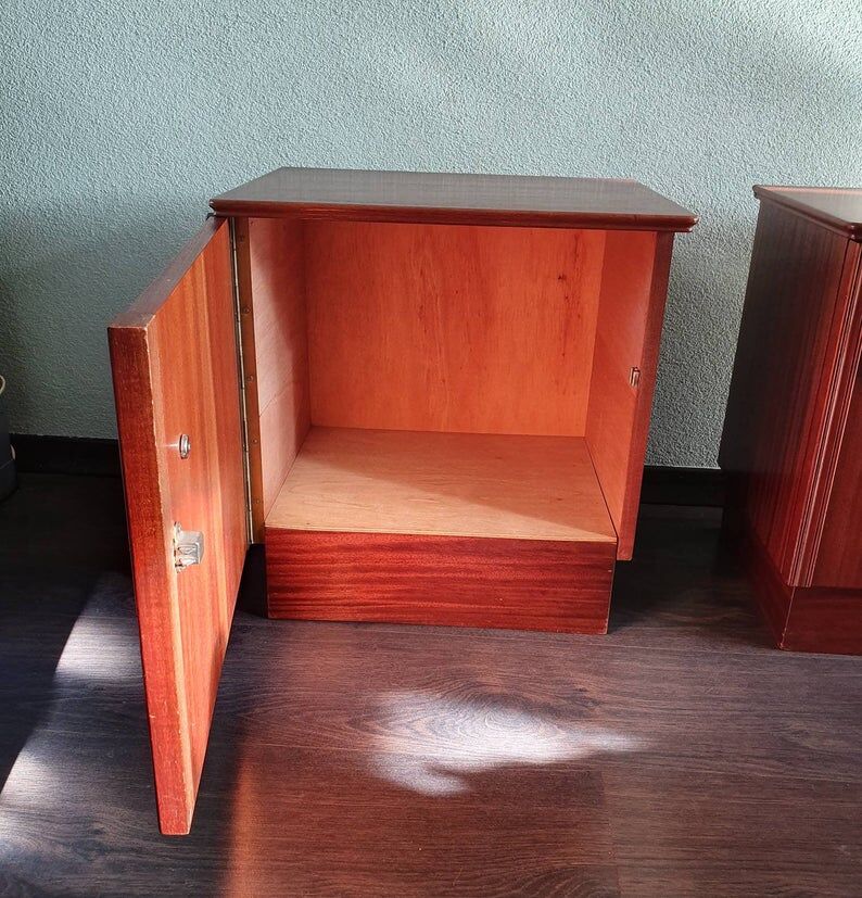 Lot of 2 vintage wooden bedside tables 70s