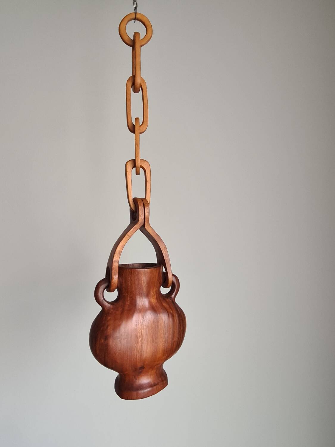 Hanging vase in solid wood carved / handcrafted / 1960