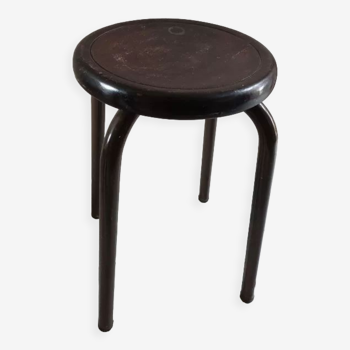 Tabouret pieds métal assise bois patiné