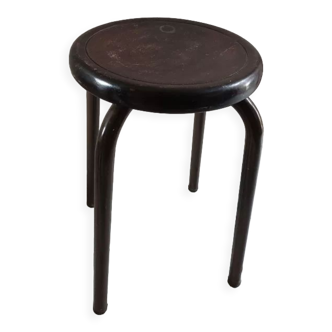 Tabouret pieds métal assise bois patiné