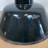 Industrial black enamel factory lamp with cast iron top, 1950s