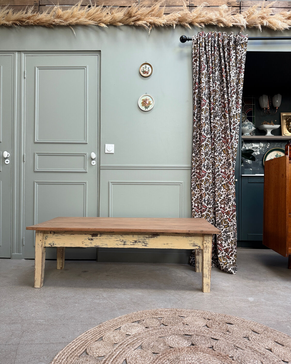 Large patinated farmhouse coffee table