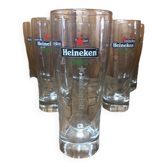 Set of 6 heineken beer glasses 25cl vintage transparent glass