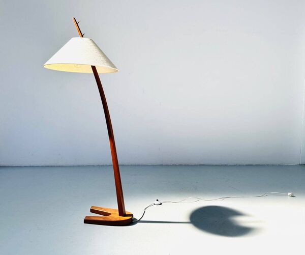 Lampadaire Dornstab vintage en teck, conçu par J.T. Kalmar & A. Pöll, Autriche, 1947