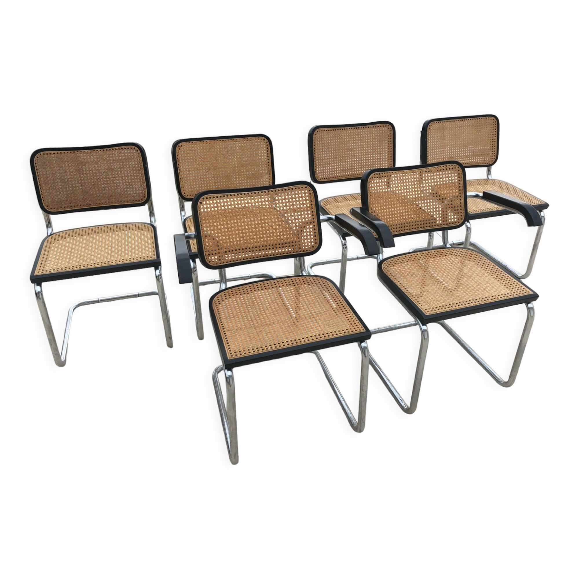 Suite of 6 chairs and armchairs Marcel Breuer B32 B64