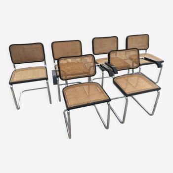 Suite of 6 chairs and armchairs Marcel Breuer B32 B64