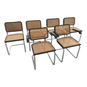 Suite of 6 chairs and armchairs Marcel Breuer B32 B64