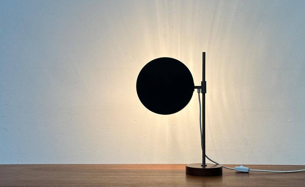 Mid-century minimalist table lamp with a teak veneer base, 1960s.