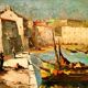 Painting oil HST signed Pierre L Marie Marine View of a South Port of the France 1900