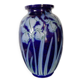 Betschdorf - Grand Vase aux Iris en grès émaillé bleu cobalt