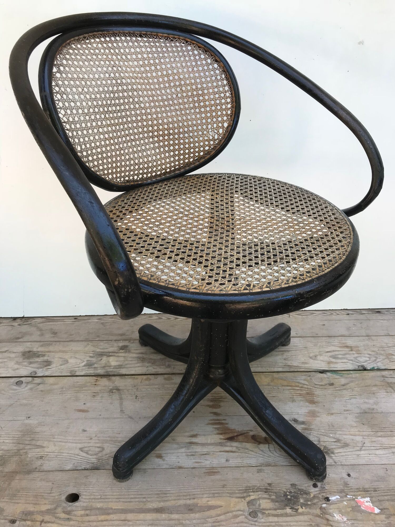 Chair swivel old Thonet bentwood, folder & canned seat Vintage