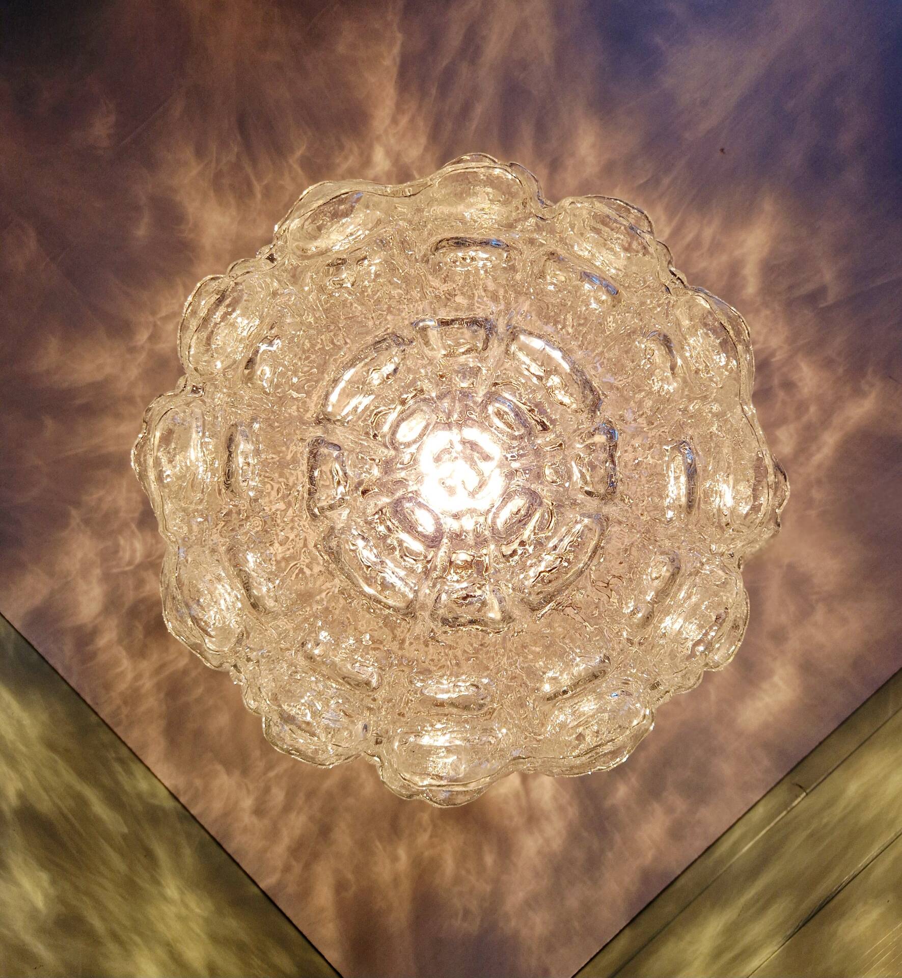 Brass and textured transparent glass ceiling light, Limburg, 1970