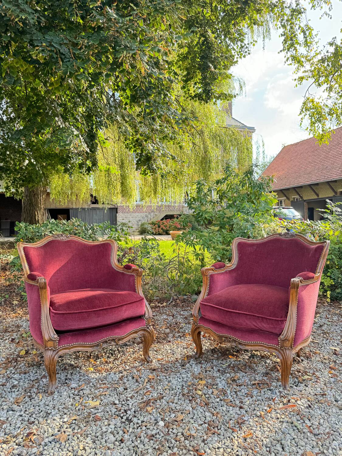 Pair of Louis XV Style Walnut Bergeres, 19th Century