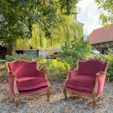 Pair of Louis XV Style Walnut Bergeres, 19th Century