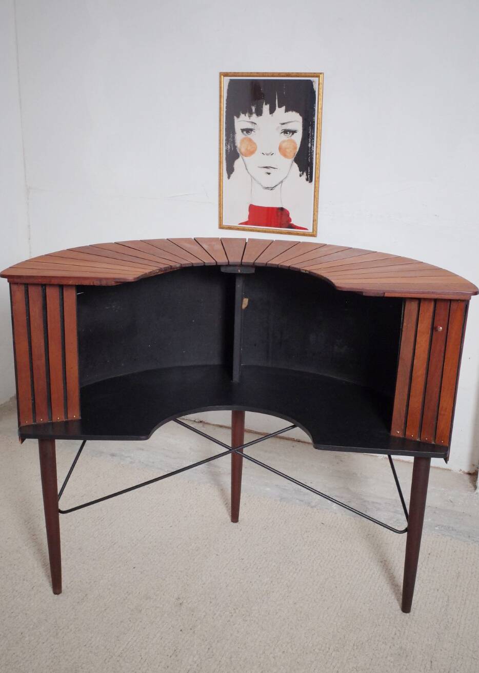 Sika Møbler vintage Bar mit 4 Barhocker aus Teak