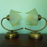 2 wall lights, opaline lampshade 1960/1970