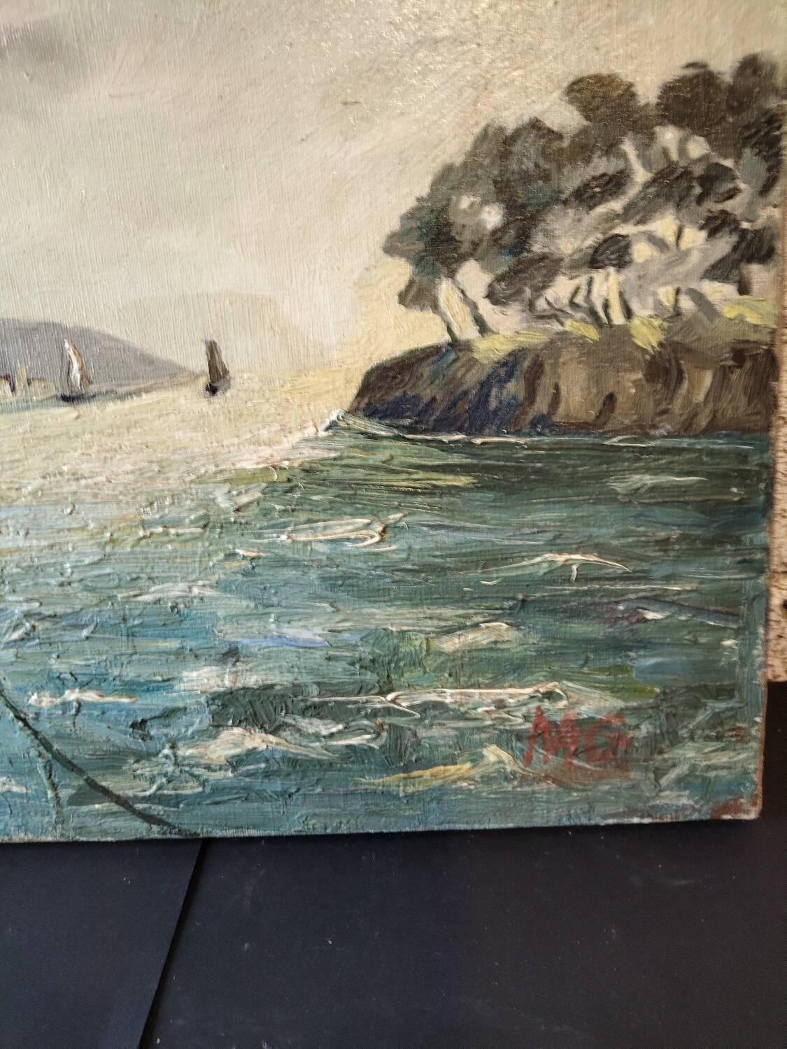 Oil on canvas of a Mediterranean seascape signed MG – 1950s/70s