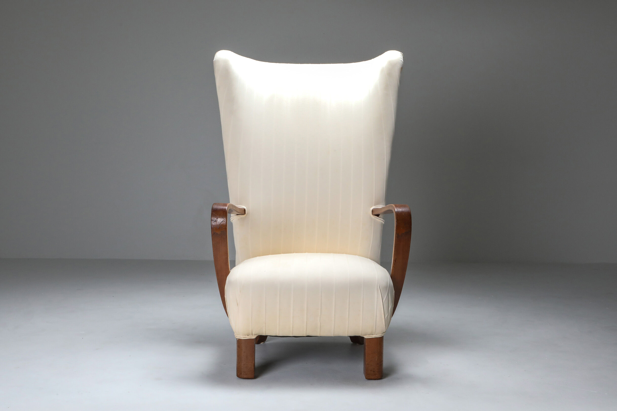 White Wingback Chair With Ottoman - 1950's