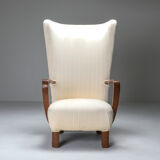 White Wingback Chair With Ottoman - 1950's