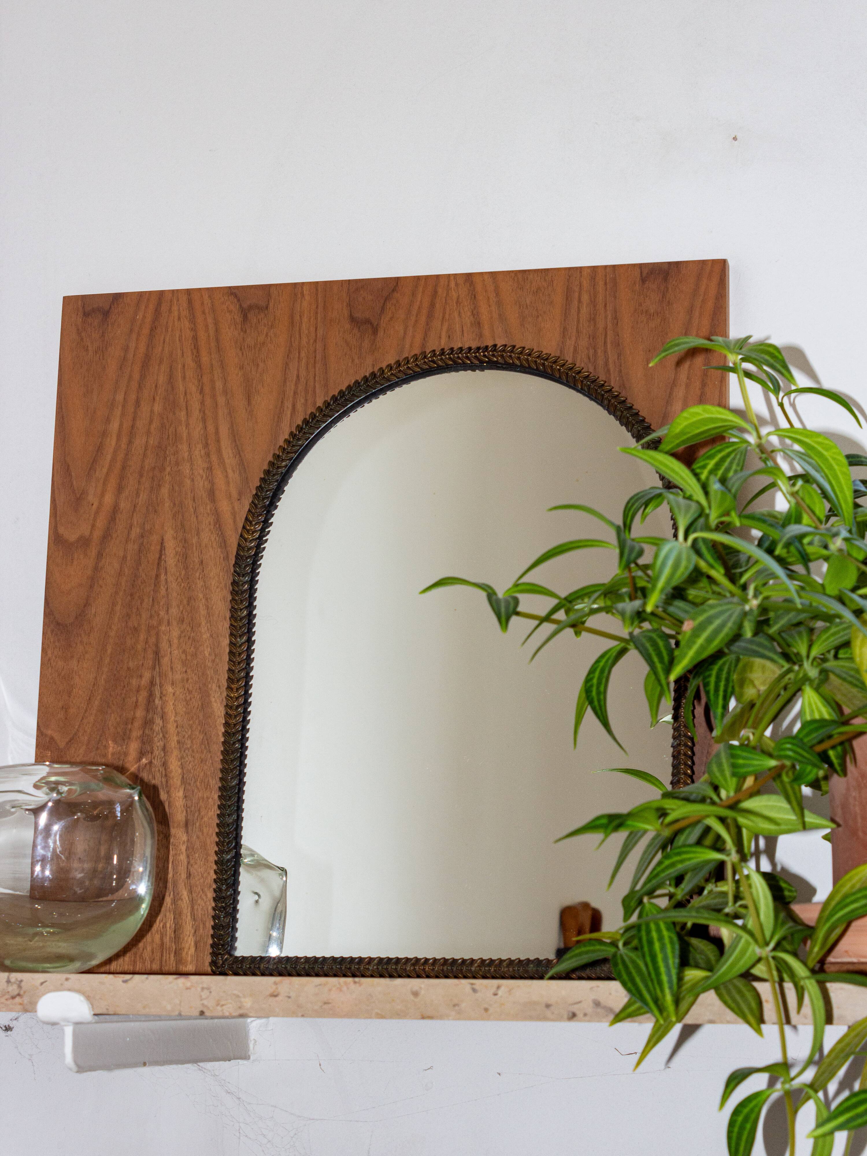 Iron wrought arch mirror, handcrafted, 1960s-70s.