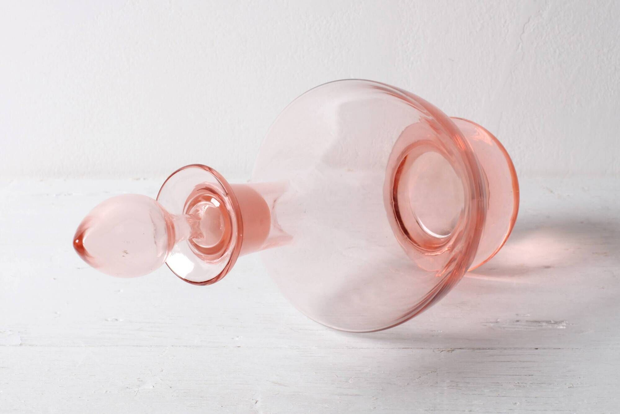 Pair of Rare Vintage Pink Glass Decanters / Empoli / Italy / 1930s