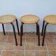 3 vintage stackable stools in wood and metal, industrial style, 45 cm