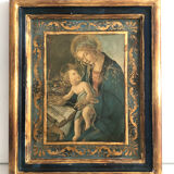 Icône italienne ancienne bois bleu doré