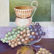 Tableau : nature morte au pichet et aux raisins
