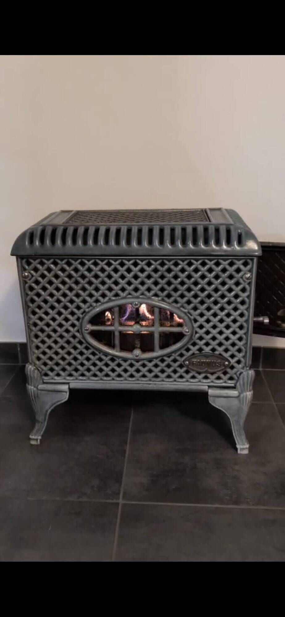 Antique enamelled cast iron stove "Faunus" – renovated