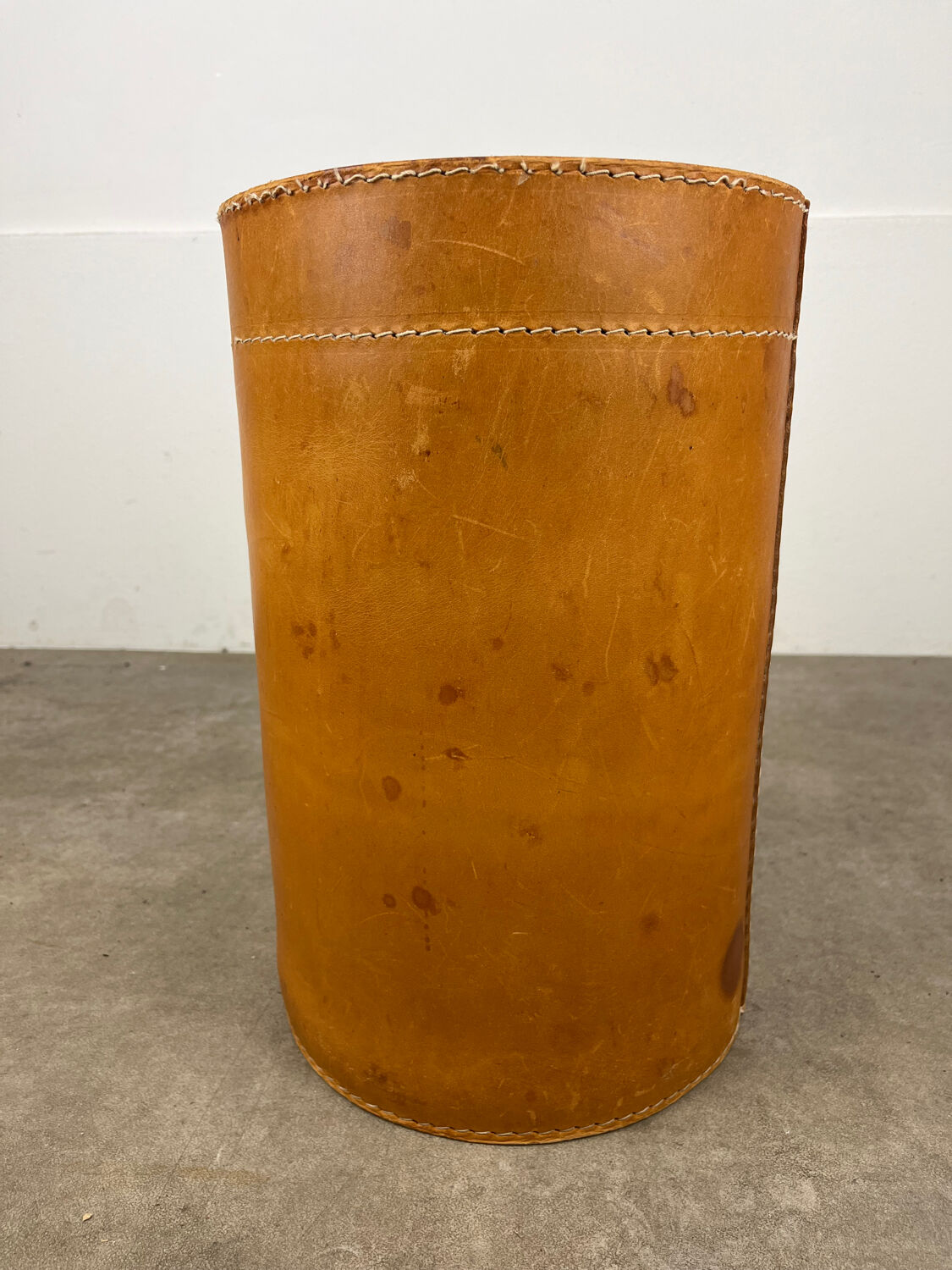 Danish leather wastepaper basket by Torben Orskov in Adnet style