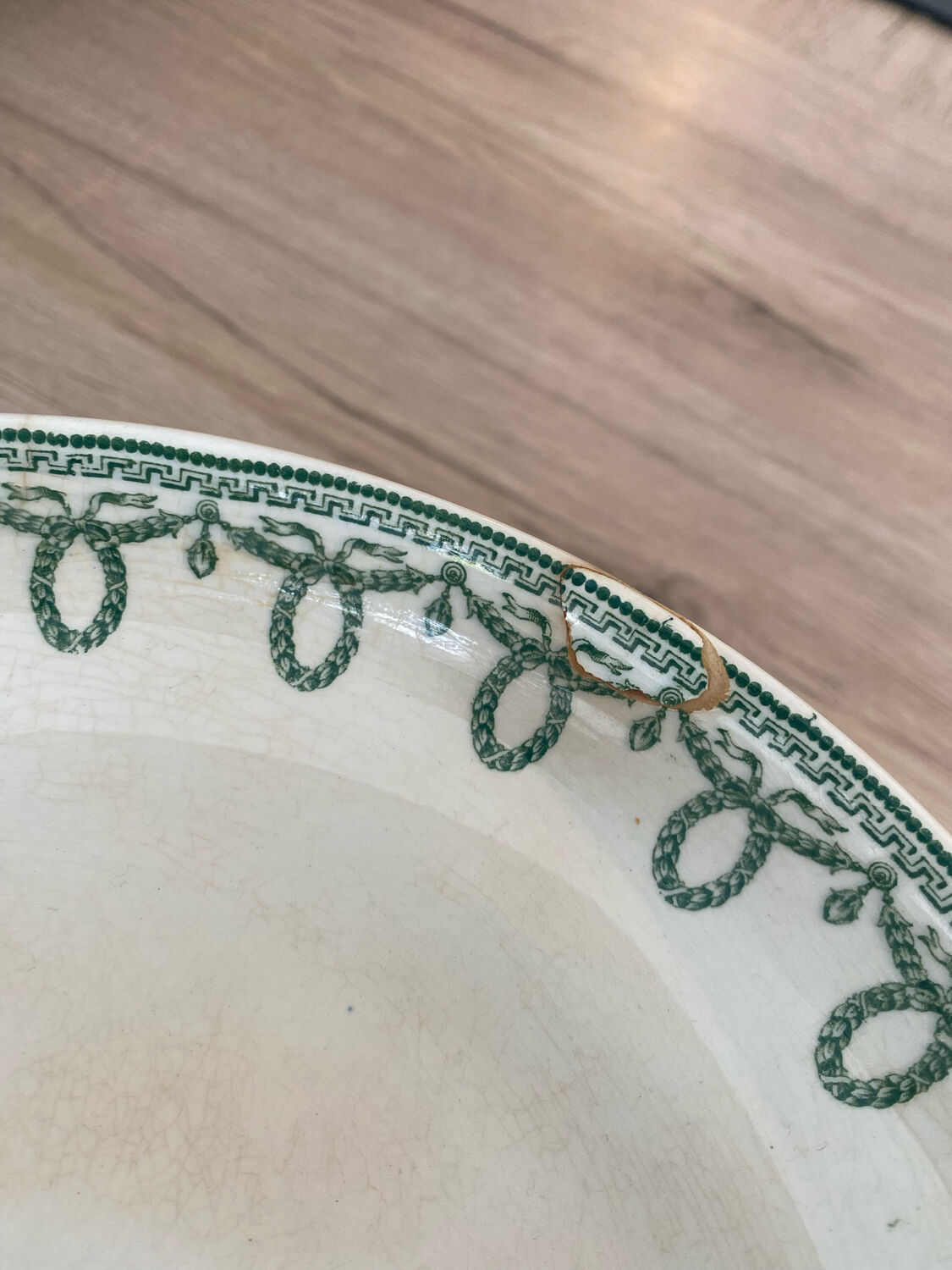 Compotier Belgian faience brand Boch brothers Keramis La Louvière model Bonaparte antique style green fruit cut