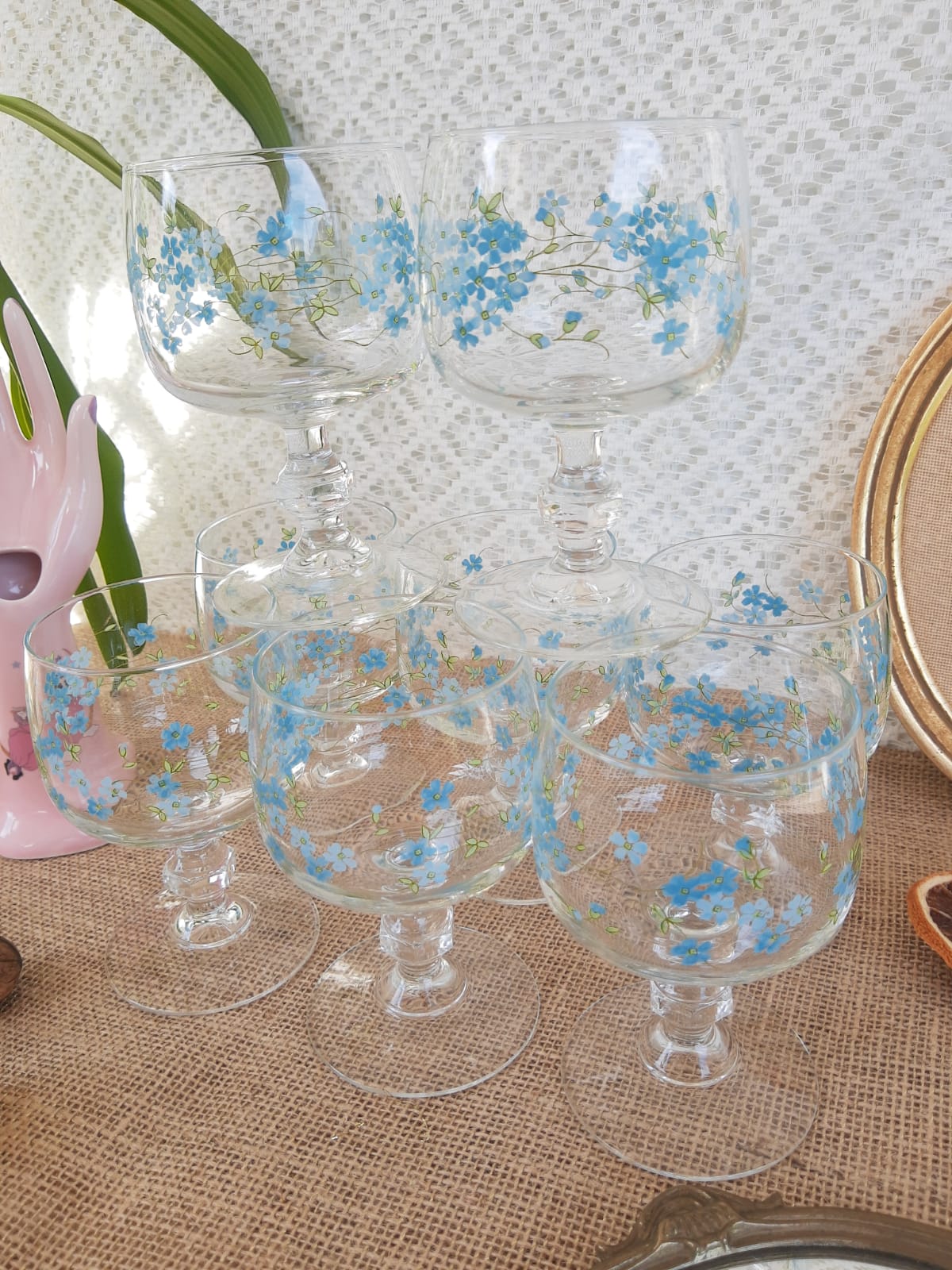 Ensemble de 8 verres à vin ballon Myosotis Veronica vintage