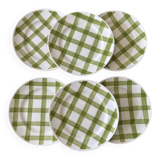 Lot of vintage checkered green dessert plates Moulin des Loups model.