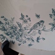 Old set of 2 terre de fer longwy dishes – bird and flower decoration