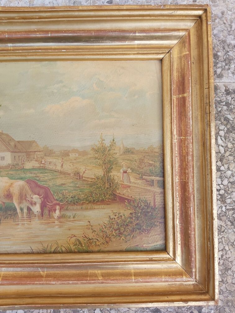 Paire de paysage vaches encadré