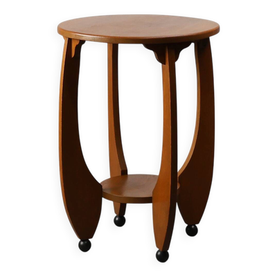Table d'appoint ronde en chêne de l'École d'Amsterdam, Pays-Bas, vers 1920