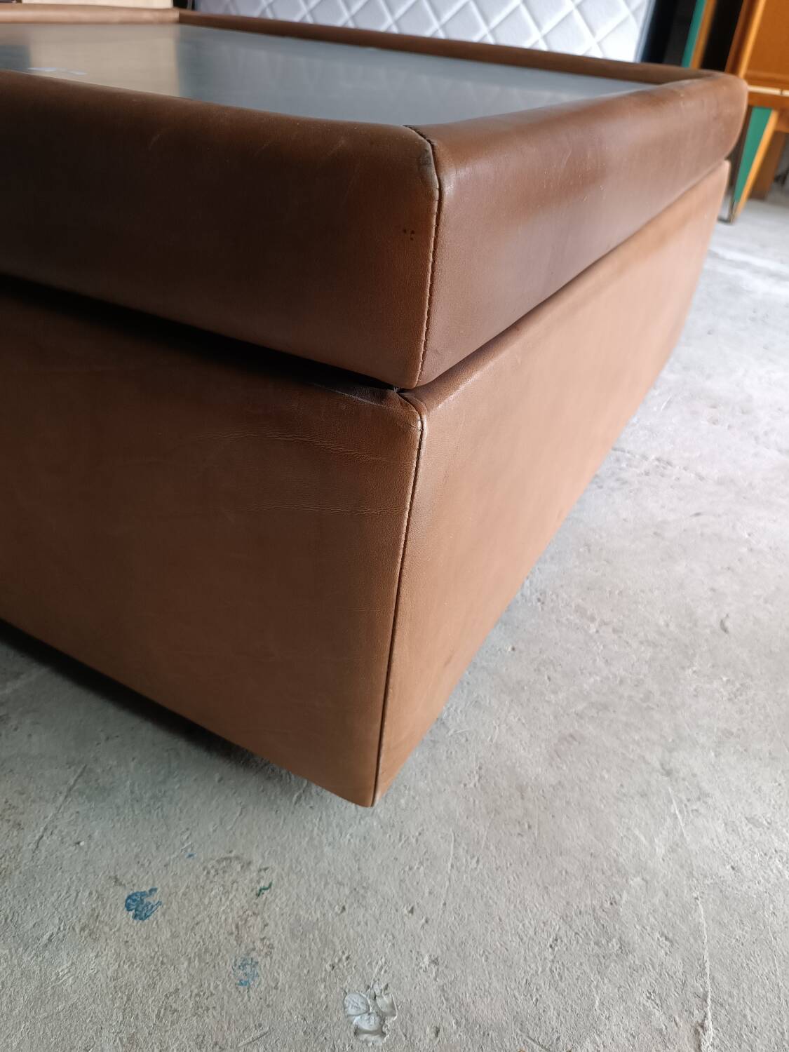 Leather and brushed metal coffee table from the 70s