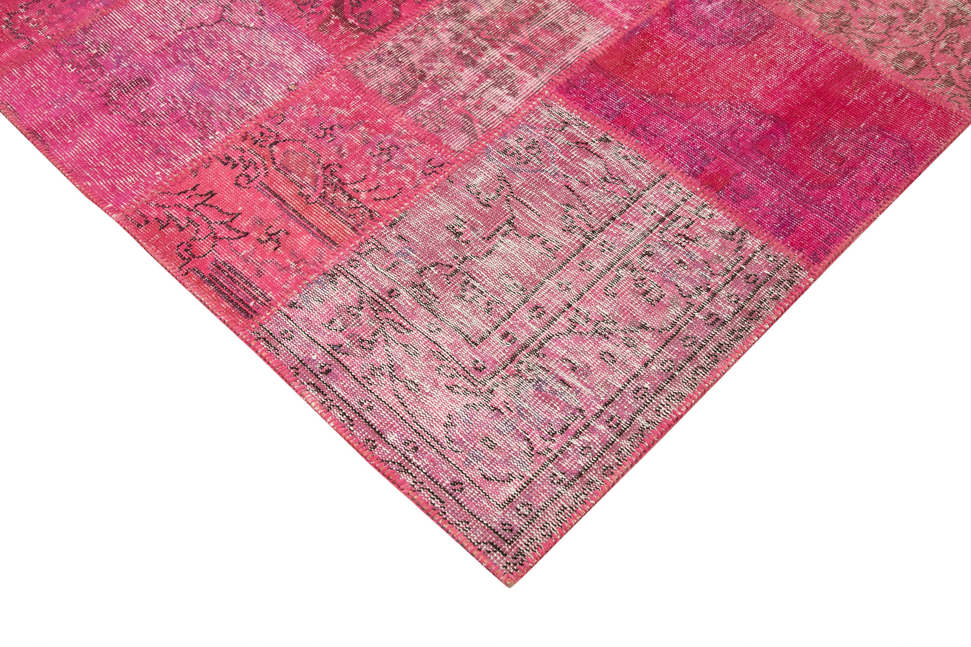Handwoven oriental overdyed 205 cm x 300 cm pink patchwork carpet