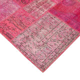 Handwoven oriental overdyed 205 cm x 300 cm pink patchwork carpet