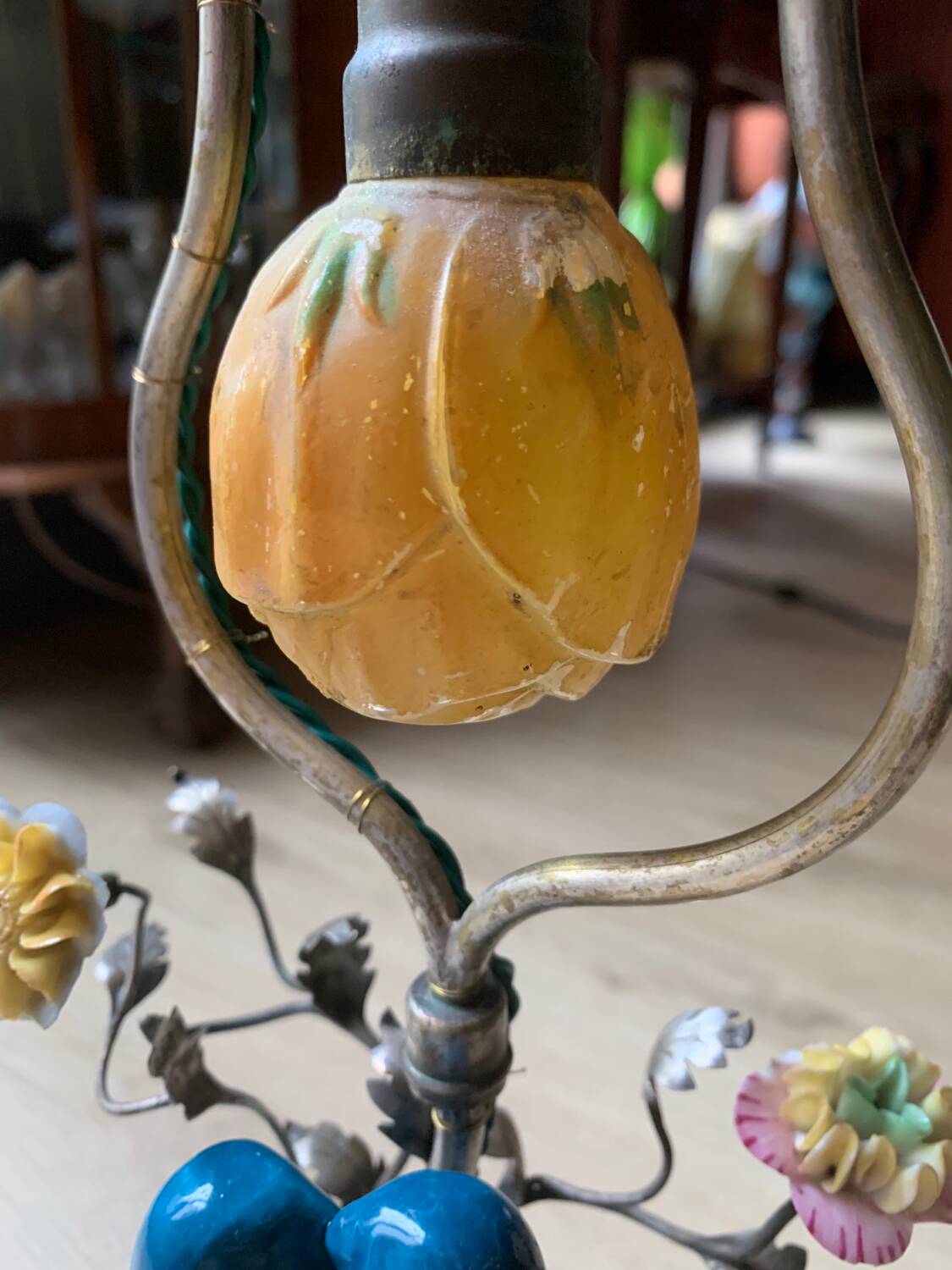 Superb Arras Lamp & Flower Faience - Silvered Bronze - Boler brand -