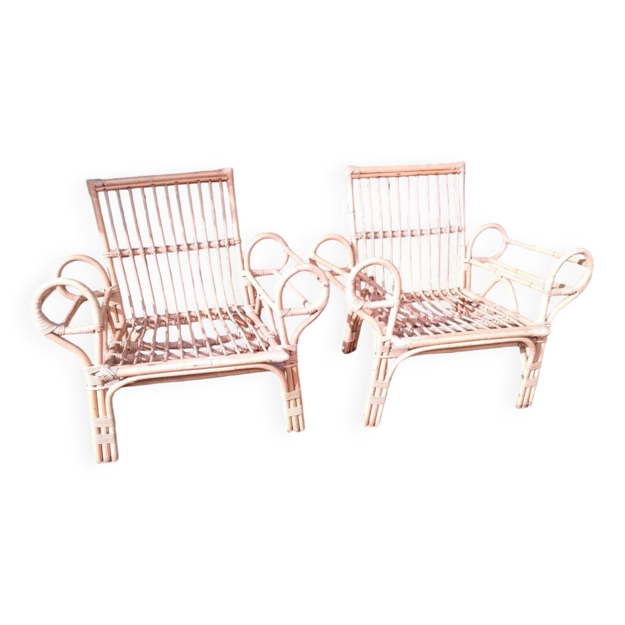 Set of 2 rattan armchairs