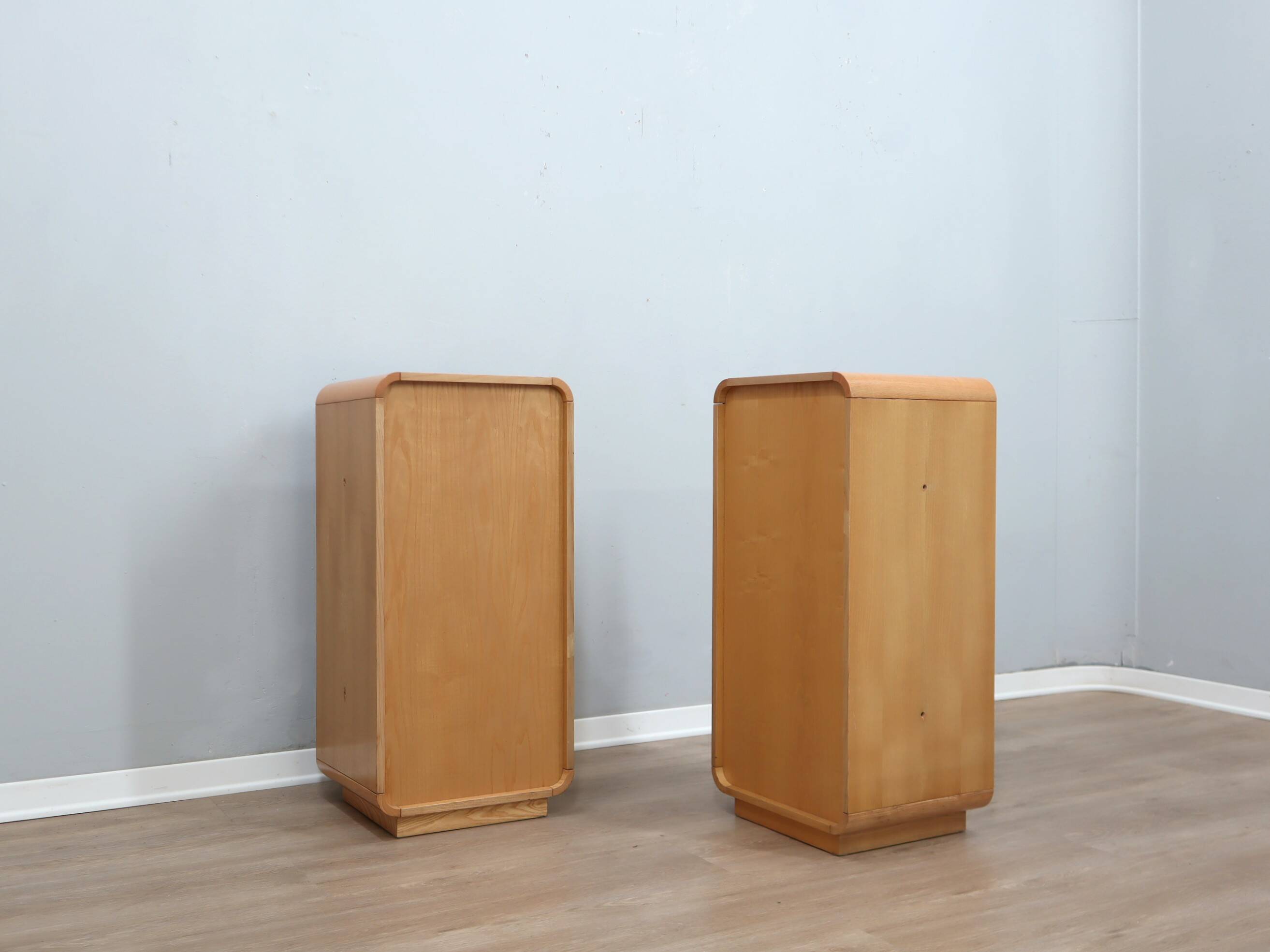 Pair of tall vintage birch wood bedside tables / entryway console 1970s