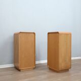 Pair of tall vintage birch wood bedside tables / entryway console 1970s