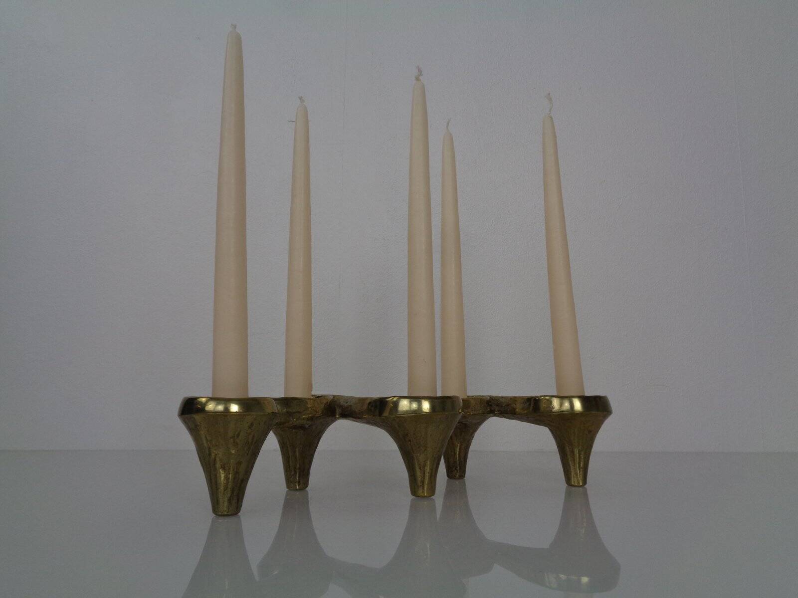 Large Brutalist Bronze Candleholder by Michael Harjes, 1960s