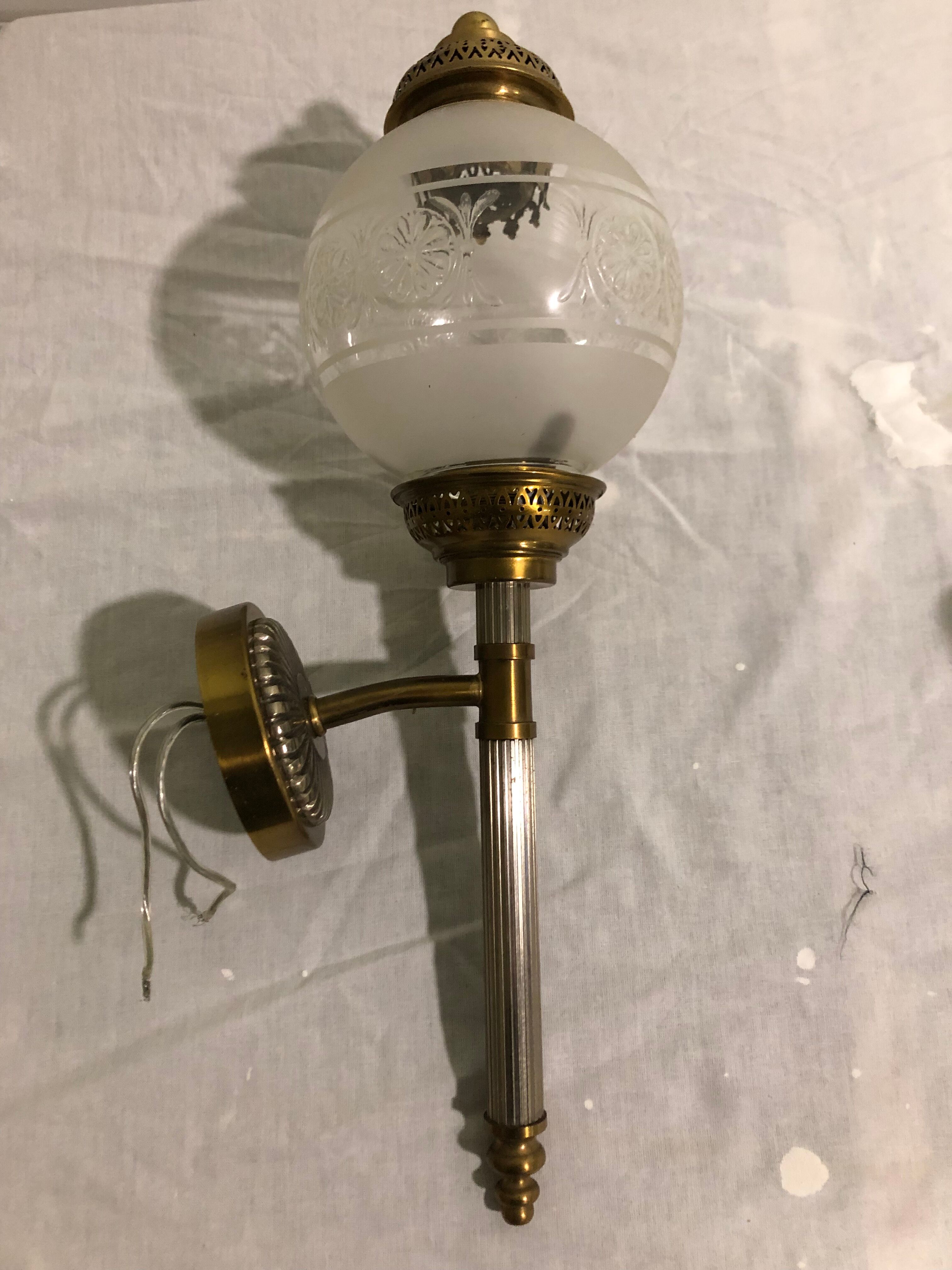 Glass and brass suspension and its vintage sconces