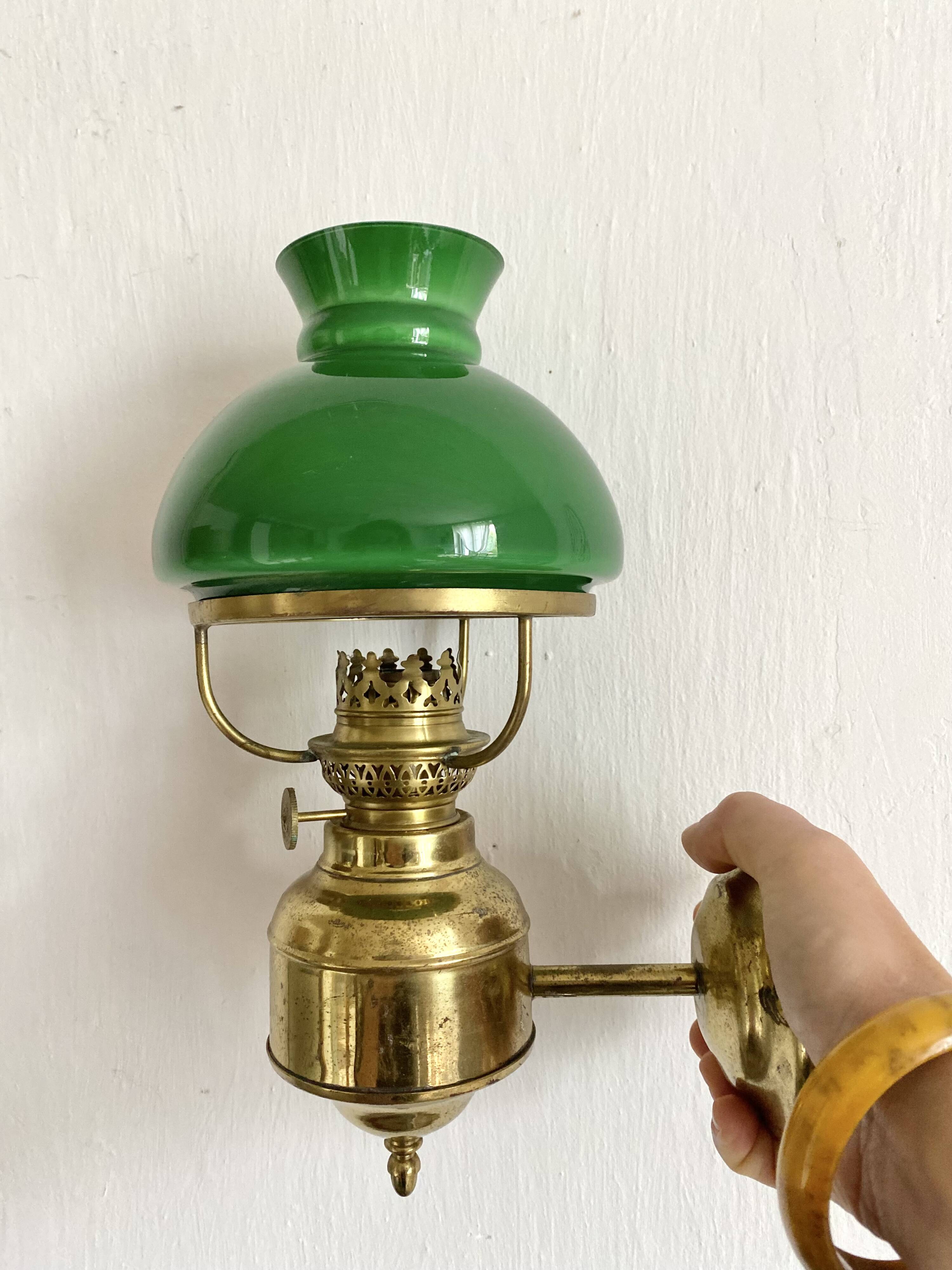 Pair of opaline and brass wall lights