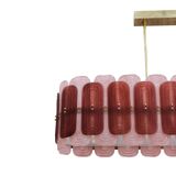 Italian Suspension Lamp with Gold Metal Structure and Red and Pink Murano Glass