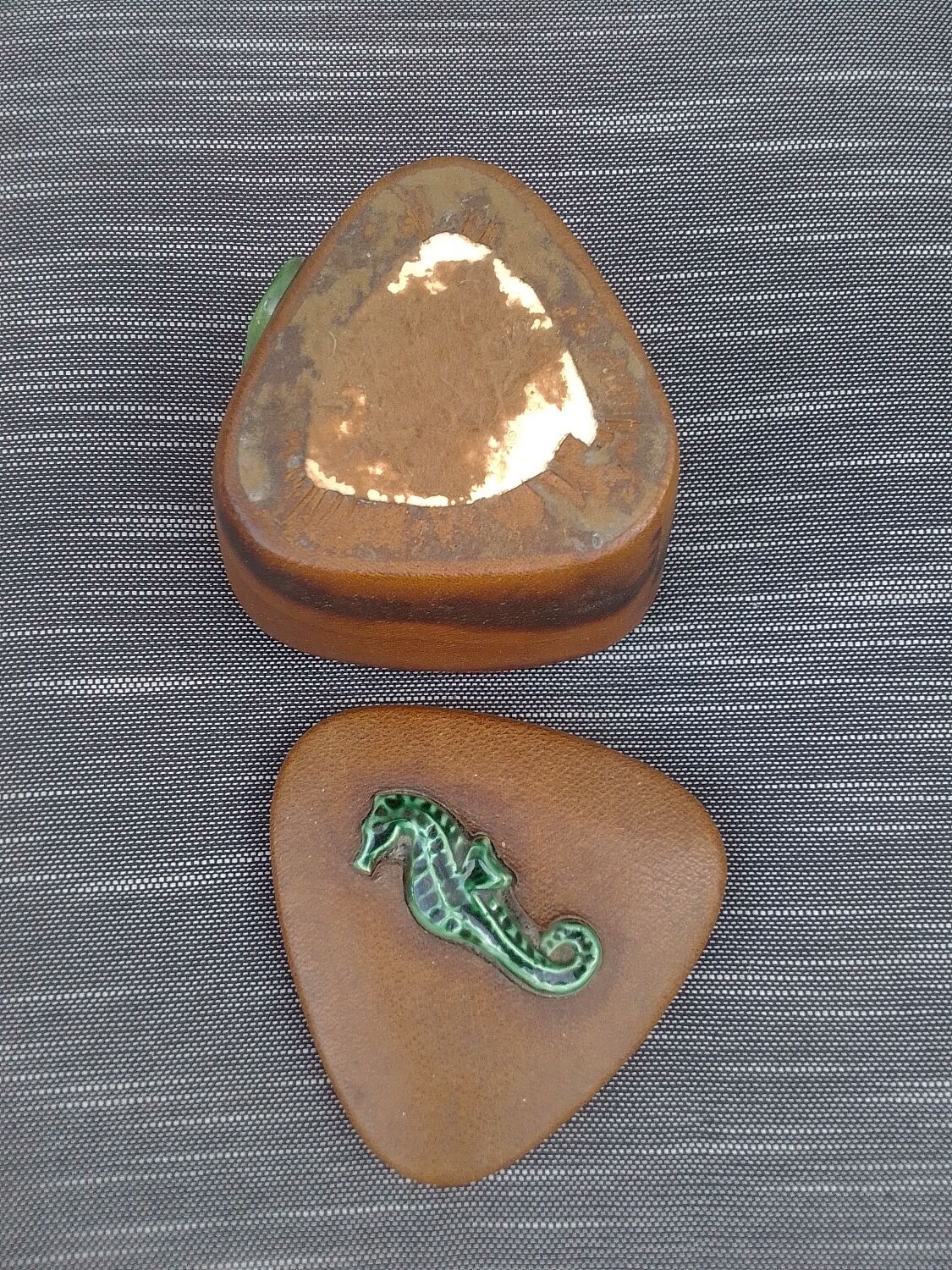 Ceramic box and leather seahorses
