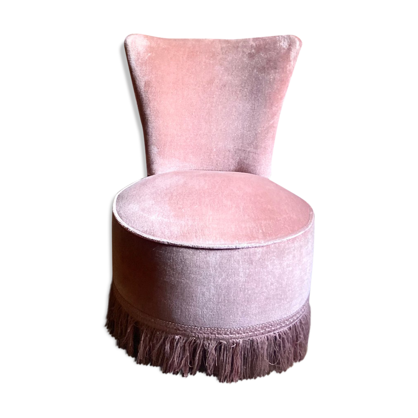 Small old toad armchair in old pink velvet