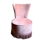 Petit fauteuil crapaud ancien en velours vieux rose